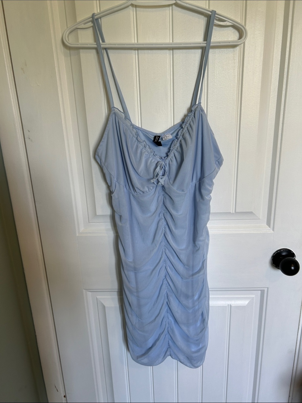 Light Blue Ruched Spaghetti-Strap Mini Dress